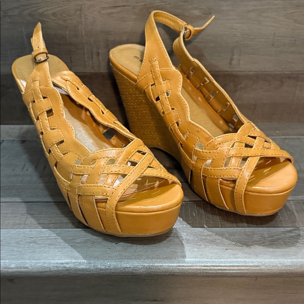 Madden Girl Mustard Woven Wedge Sandals
